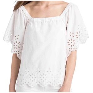 🤍 Vineyard Vines White Eyelet Flutter Sleeve Top | Size Medium Preppy Shirt